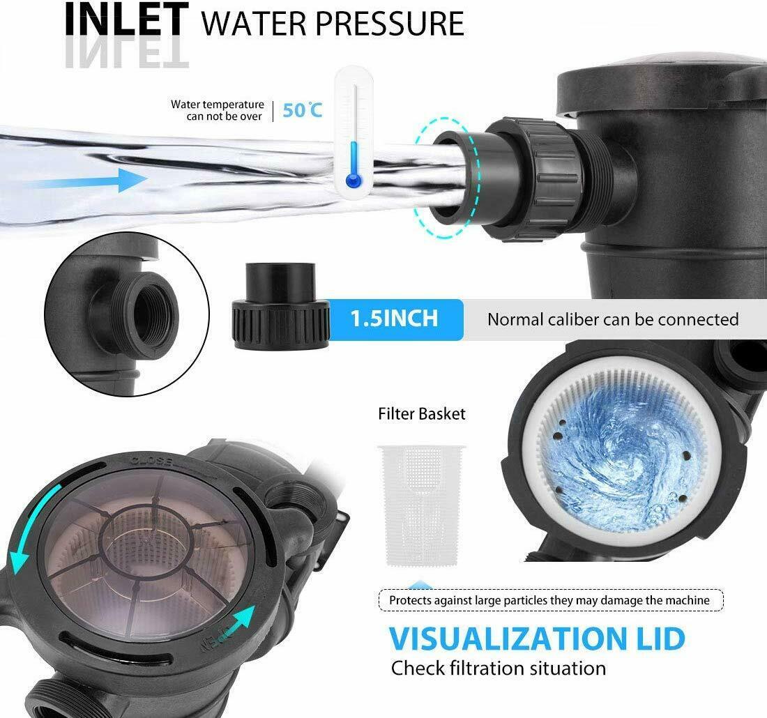 1.0 hp 1.5 hp 2.0 hp swimming pool water pump in/above ground motor strainer