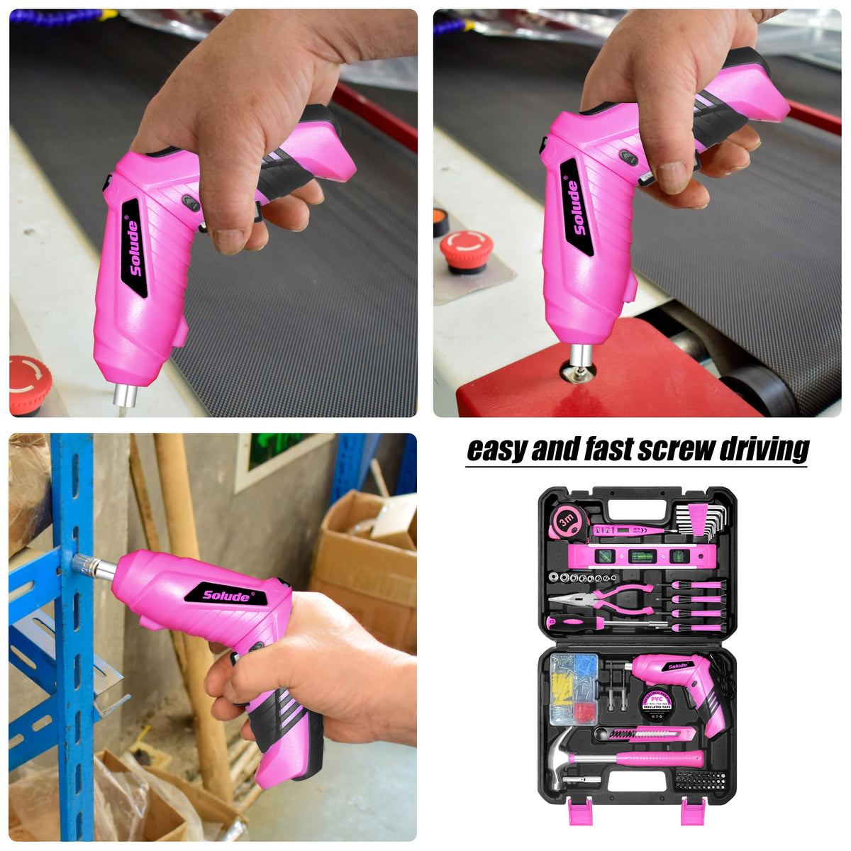 Pink Tool Set for Women,130 Piece Home Tool Kit for Women with 3.6V Cordless Rechargeable Screwdriver,Basic Household Tool Kit Set for Home,Apartment,ColleDorm & DIY Projects