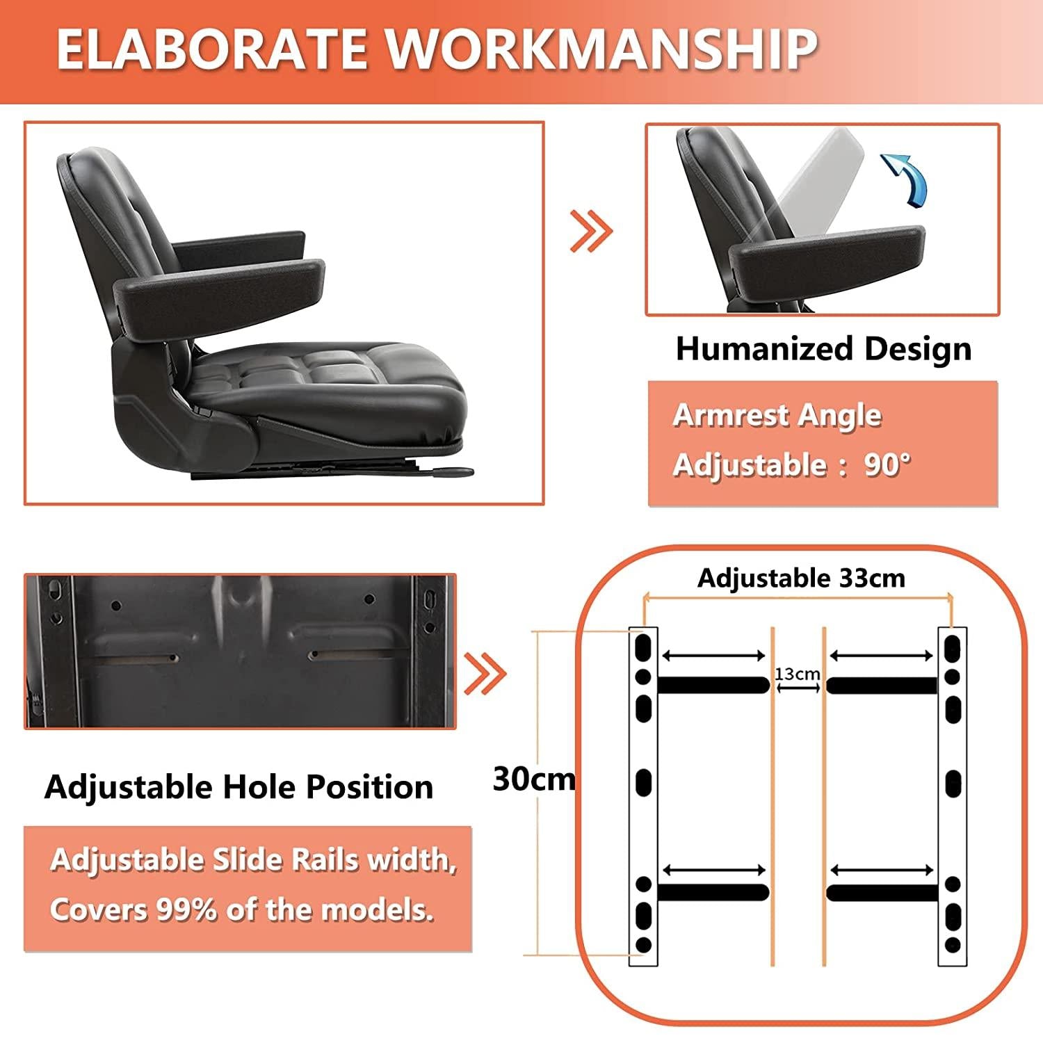 universal fold down forklift seat with adjustable angle back,armrest,micro switch and slide for tractor,excavator skid loader backhoe dozer telehandler ztr’s