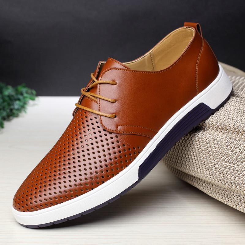 ng Autumn Leather Casual Fashion Breathable Holes Leisure Shoes