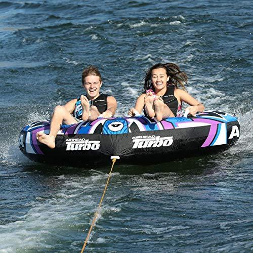 Airhead Turbo 2 | 2 Rider Towable Tube for Boating, Red/Black, Model:AHTB-12