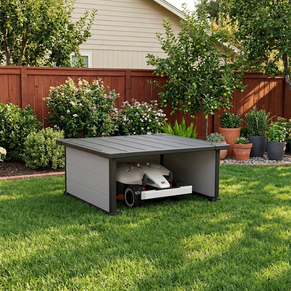 Robot Lawn Mower Garage, Weatherproof Shelter for Robotic Mower Charging Station, Durable PP Panel for Outdoor Use