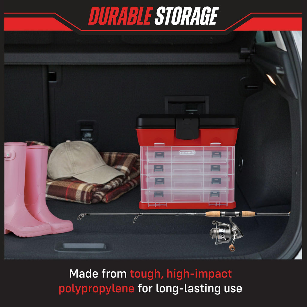 Small Parts Organizer Box - 11-Inch Portable StoraCase with 4 Removable Multi-Compartment Trays for Screws, Beads, Small Fishing Tackle, Hardware, and Craft Supplies by  (Red)