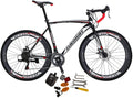 Eurobike Road Bike XC550 21 Speed 54 cm Frame 700C Wheels Road Bicycle Dual Disc Brake Bicycle Black-White 60