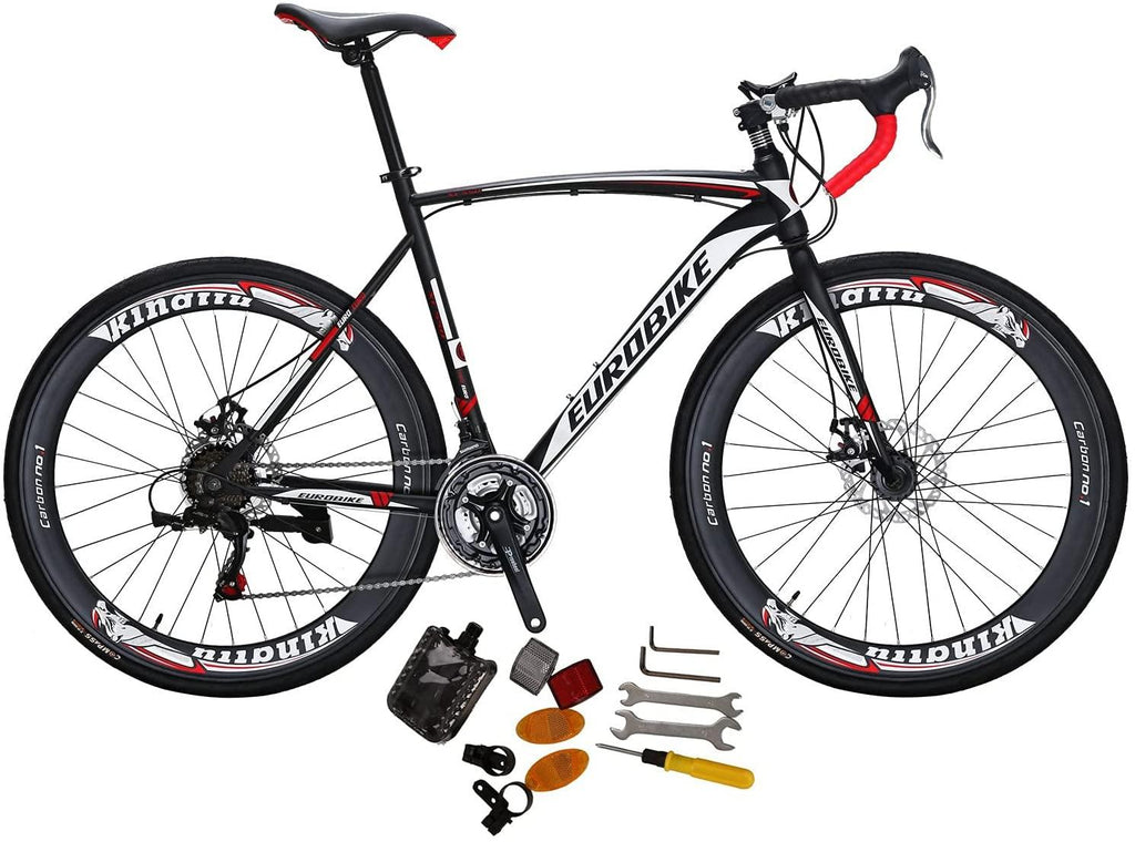 Eurobike Road Bike XC550 21 Speed 54 cm Frame 700C Wheels Road Bicycle Dual Disc Brake Bicycle Black-White 60