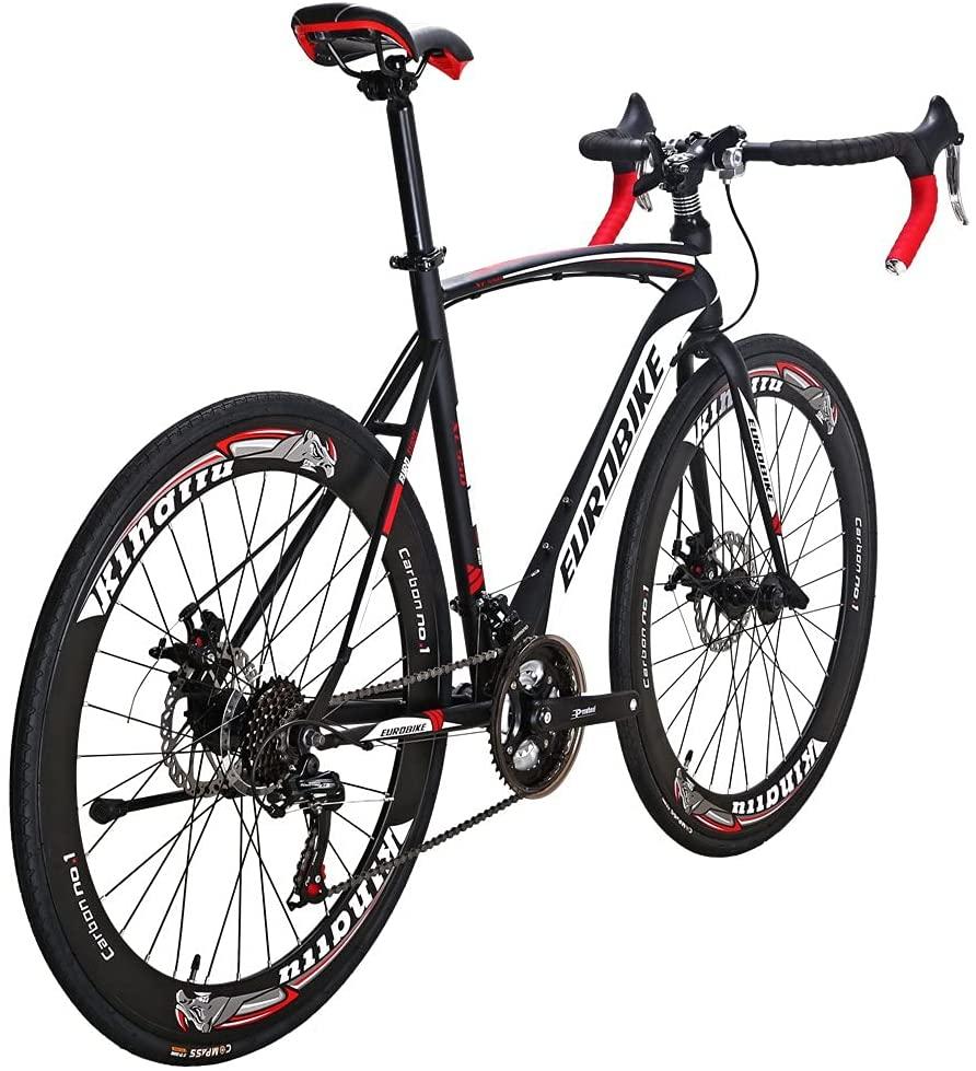 Eurobike Road Bike XC550 21 Speed 54 cm Frame 700C Wheels Road Bicycle Dual Disc Brake Bicycle Black-White 60