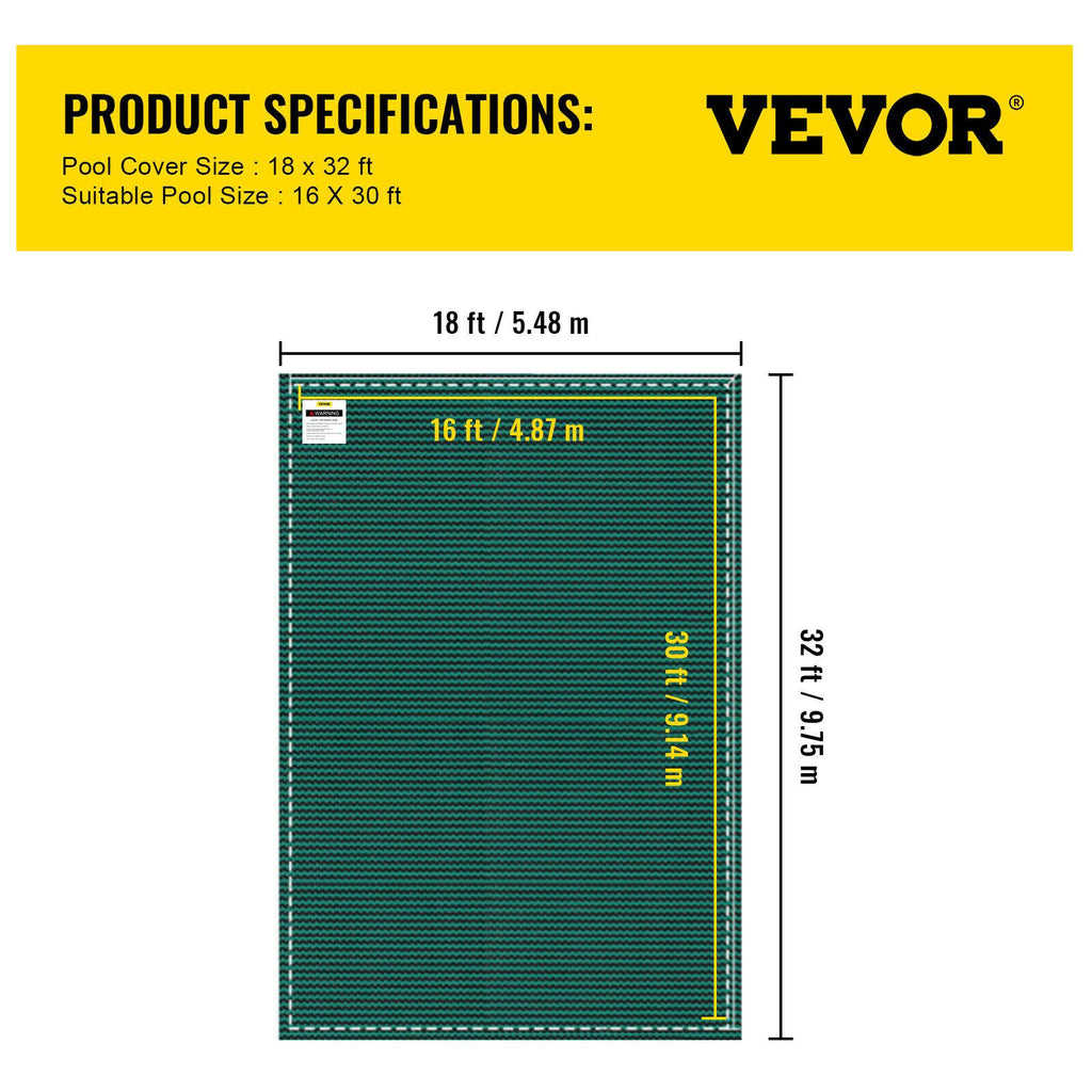 vevor safety pool cover 18x32ft rectangular in ground clean winter cover mesh