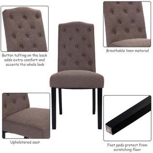 Goplus Set of 2 Fabric Wood Accent Dining Chair Tufted Modern Living Room Furniture New
