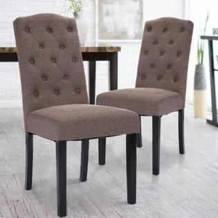 Goplus Set of 2 Fabric Wood Accent Dining Chair Tufted Modern Living Room Furniture New