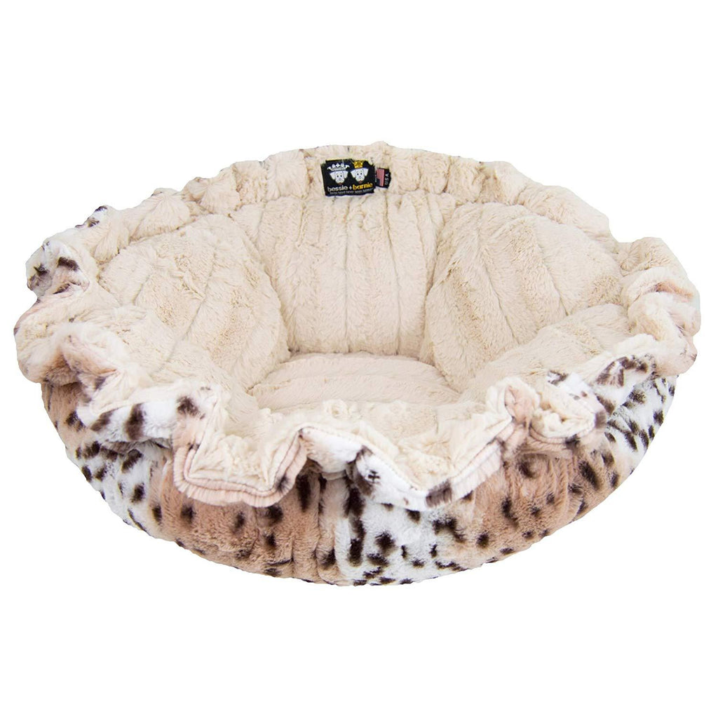 Ultra Plush Aspen Snow Leopard/Natural Beauty Luxury Deluxe Dog/Pet Cuddle Pod Bed - 30" BeiFashion Round Polyester Machine Washable