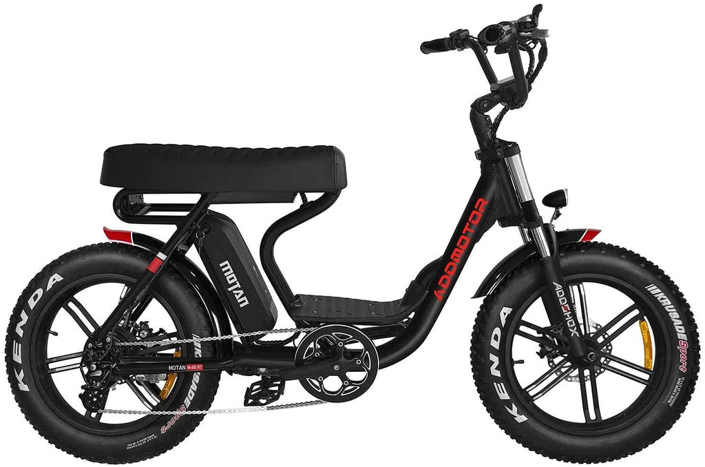 Addmotor M-66 R7 Electric Bike, 20" Fat Tire Electric Bicycle with Long Banana Style Seat, 750W 48V 14Ah Removable Battery and Charger, 23MPH High Speed Cruiser E-Bike