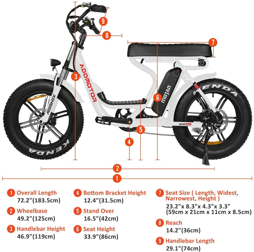 Addmotor M-66 R7 Electric Bike, 20" Fat Tire Electric Bicycle with Long Banana Style Seat, 750W 48V 14Ah Removable Battery and Charger, 23MPH High Speed Cruiser E-Bike