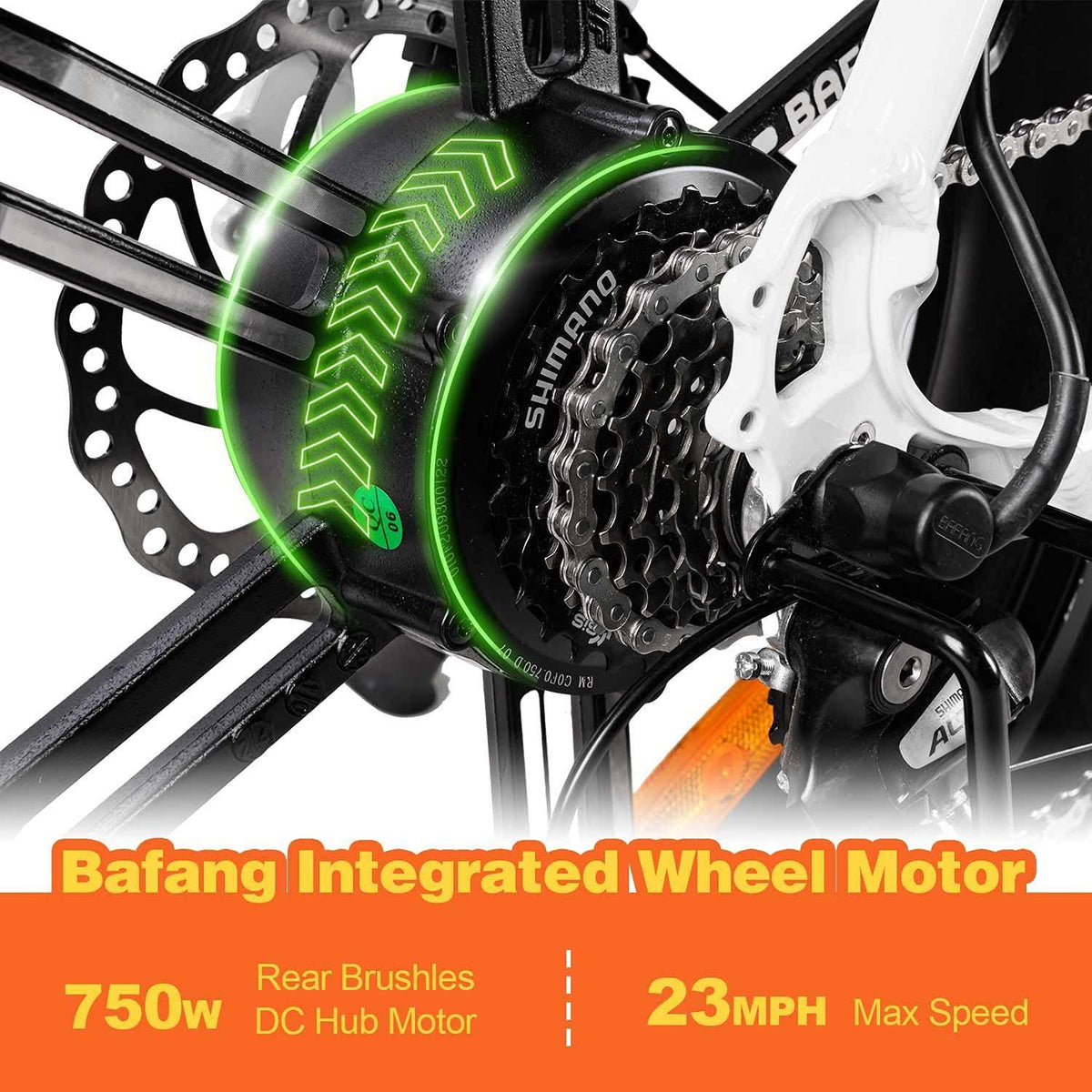 Addmotor M-66 R7 Electric Bike, 20" Fat Tire Electric Bicycle with Long Banana Style Seat, 750W 48V 14Ah Removable Battery and Charger, 23MPH High Speed Cruiser E-Bike