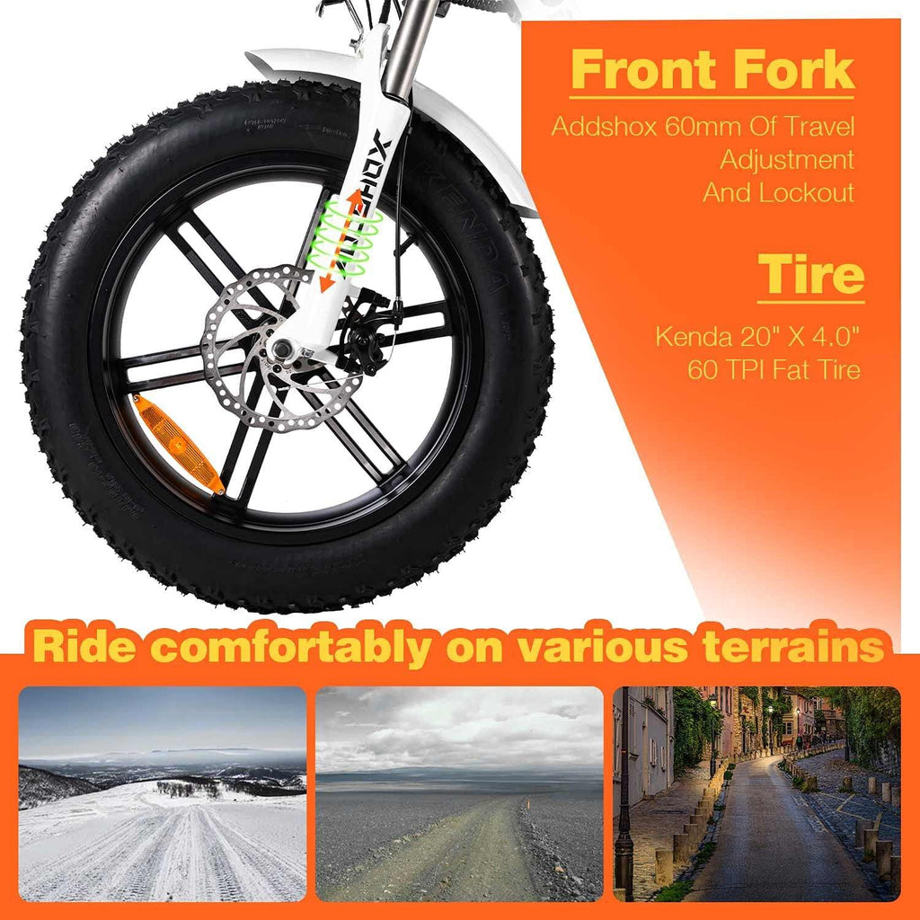 Addmotor M-66 R7 Electric Bike, 20" Fat Tire Electric Bicycle with Long Banana Style Seat, 750W 48V 14Ah Removable Battery and Charger, 23MPH High Speed Cruiser E-Bike