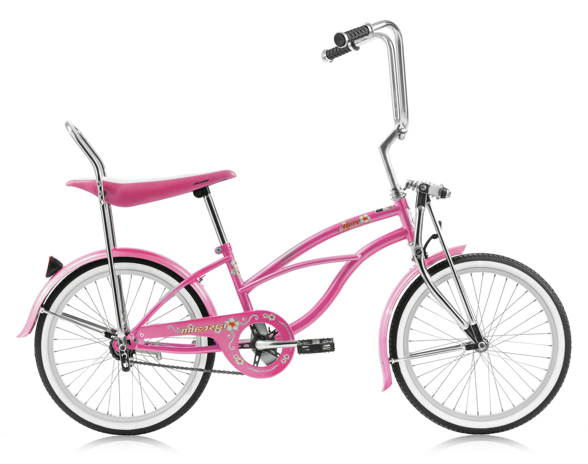Micargi HERO 20" Beach Cruiser Coaster Brake Single Speed with Banana Seat  Steel Spokes One Piece Crank Alloy Rims 36H Color: Pink