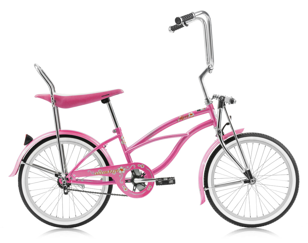 Micargi HERO 20" Beach Cruiser Coaster Brake Single Speed with Banana Seat  Steel Spokes One Piece Crank Alloy Rims 36H Color: Pink