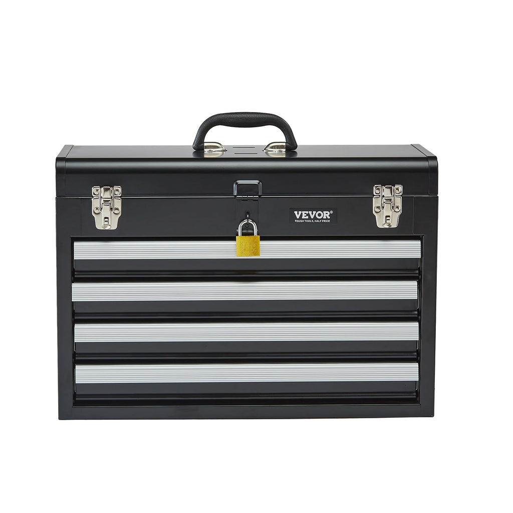 Metal Tool Box, 20.5-inch, Portable Metal Tool Box with 4 Drawers, Small Tool Chest with EVA Liners, Ball Bearing Slide Drawers Loc& Powder Coated Finish, Multi-Function Tool Organizer
