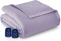 Thermee Micro Flannel Queen-Size Electric Heated Blanket, Machine Wash &amp; Dry, Timer &amp; Safety Shutoff, 90Lx90W, Lilac