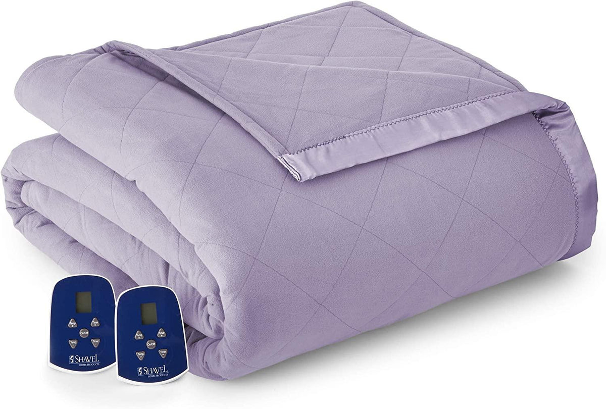 Thermee Micro Flannel Queen-Size Electric Heated Blanket, Machine Wash &amp; Dry, Timer &amp; Safety Shutoff, 90Lx90W, Lilac