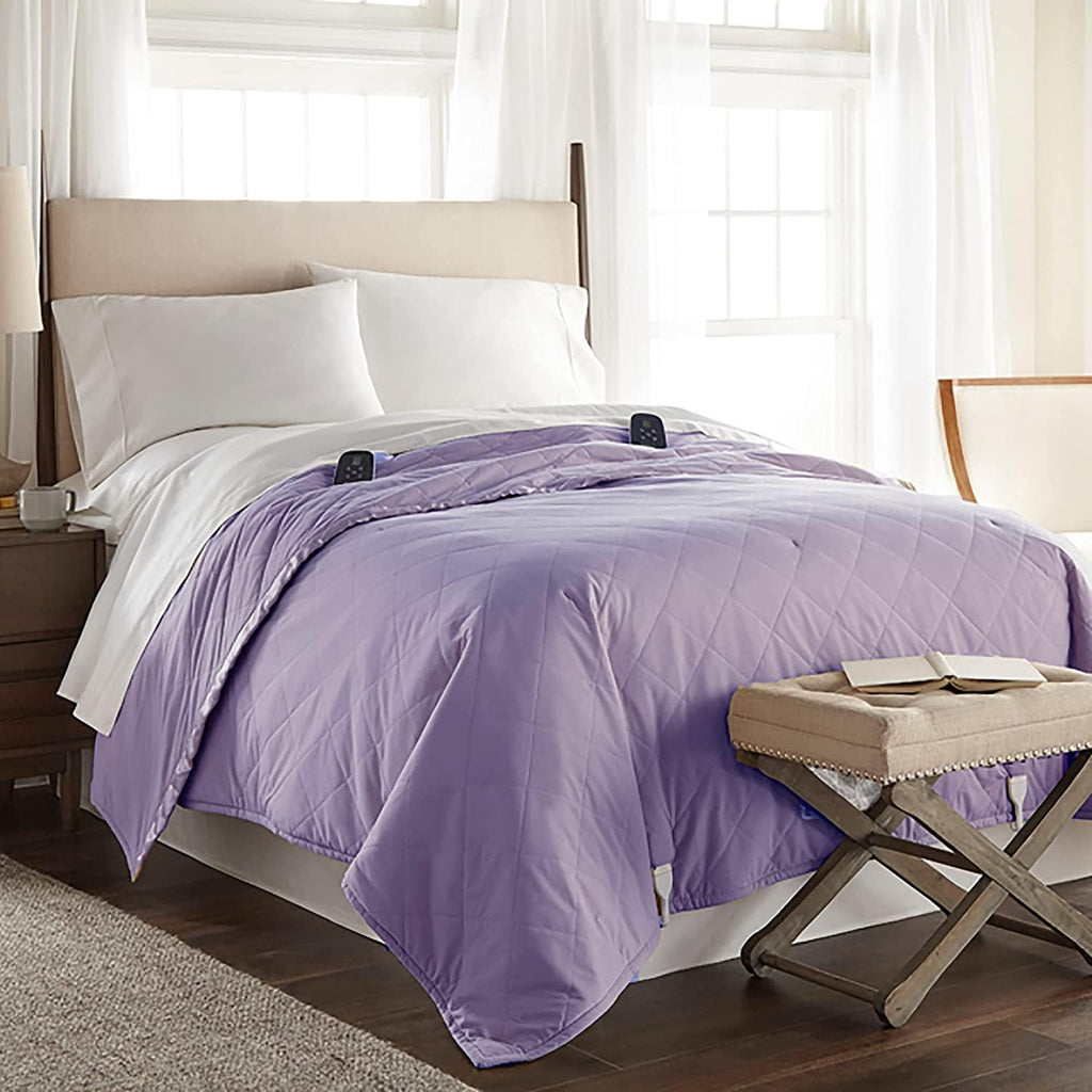Thermee Micro Flannel Queen-Size Electric Heated Blanket, Machine Wash &amp; Dry, Timer &amp; Safety Shutoff, 90Lx90W, Lilac