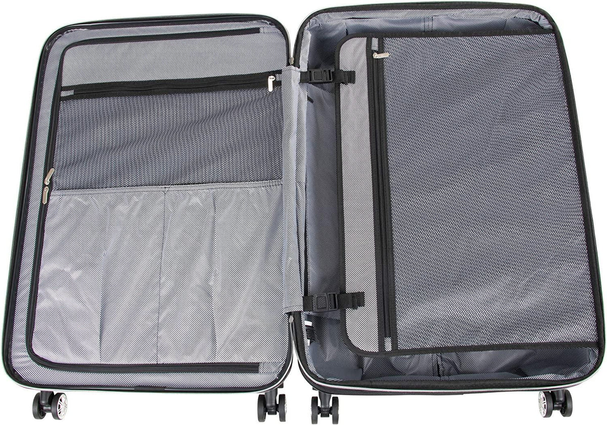 Diamond Tower Luggage Collection Lightweight Hardside Expandable 8-Wheel Spinner Travel Suitcase, Black, 28-Inch Checked