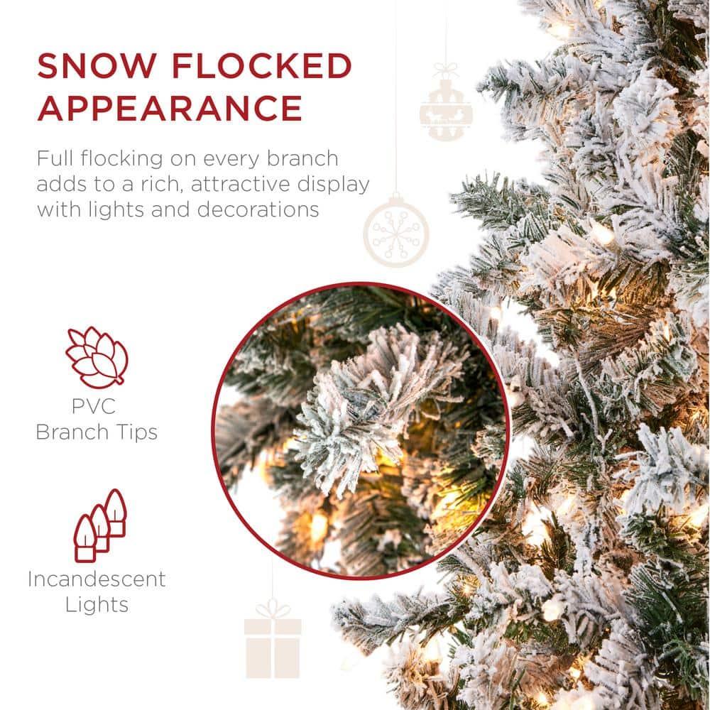 12 ft. Pre-Lit Incandescent Snow Flocked Pencil Artificial Christmas Tree with 950 Clear Lights