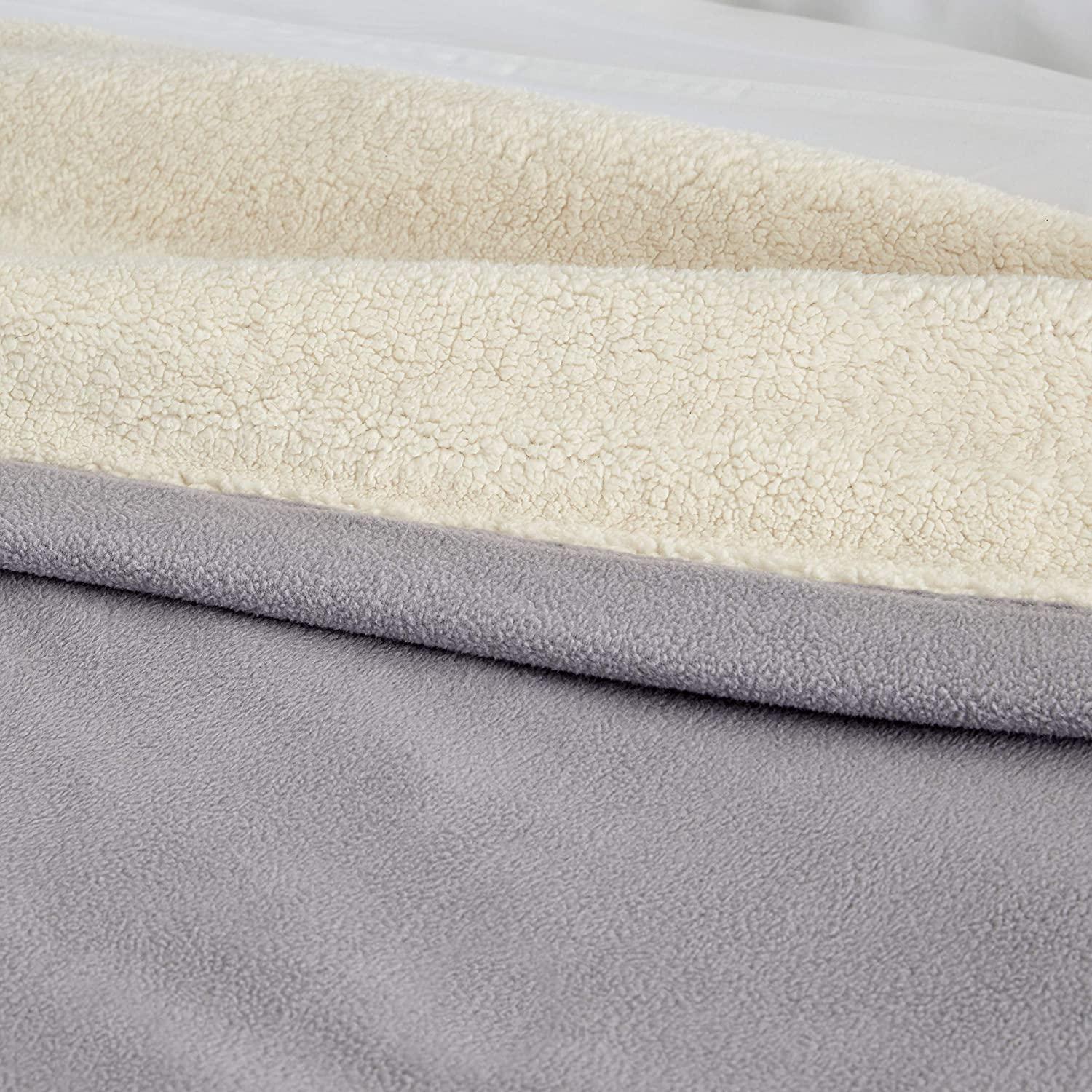 | Signature Reversible Fleece/Sherpa Electric Heated Blanket with Safe &amp; Warm Low-VoltaTechnology, Full, Gray