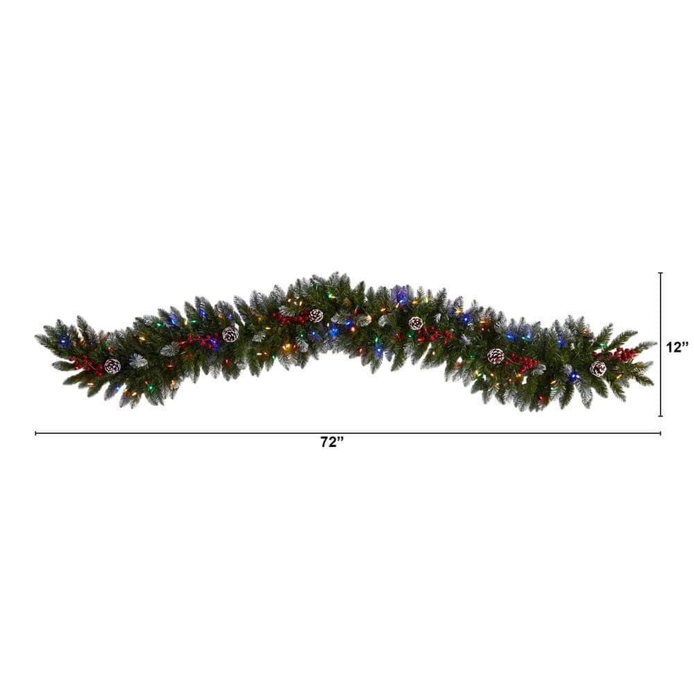 6 ft. Pre-Lit LED Snow Tipped Extra-Wide Artificial Christmas Garland with Pinecones, Berries and 100 Multi-Color Lights