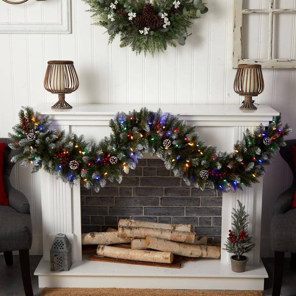 6 ft. Pre-Lit LED Snow Tipped Extra-Wide Artificial Christmas Garland with Pinecones, Berries and 100 Multi-Color Lights