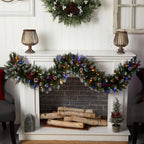 6 ft. Pre-Lit LED Snow Tipped Extra-Wide Artificial Christmas Garland with Pinecones, Berries and 100 Multi-Color Lights