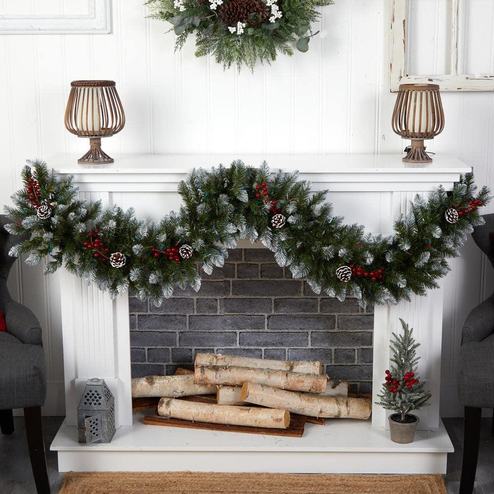 6 ft. Pre-Lit LED Snow Tipped Extra-Wide Artificial Christmas Garland with Pinecones, Berries and 100 Multi-Color Lights