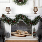 6 ft. Pre-Lit LED Snow Tipped Extra-Wide Artificial Christmas Garland with Pinecones, Berries and 100 Multi-Color Lights