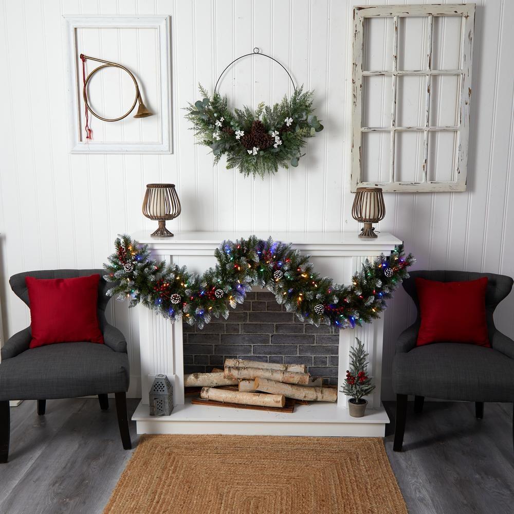 6 ft. Pre-Lit LED Snow Tipped Extra-Wide Artificial Christmas Garland with Pinecones, Berries and 100 Multi-Color Lights
