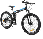 hosote 26 Inch Full Suspension Folding Mountain Bike, 21 Speed High-Tensile Carbon Steel Frame MTB, Dual Disc Brake Mountain Bicycle for Men and Women
