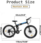 hosote 26 Inch Full Suspension Folding Mountain Bike, 21 Speed High-Tensile Carbon Steel Frame MTB, Dual Disc Brake Mountain Bicycle for Men and Women