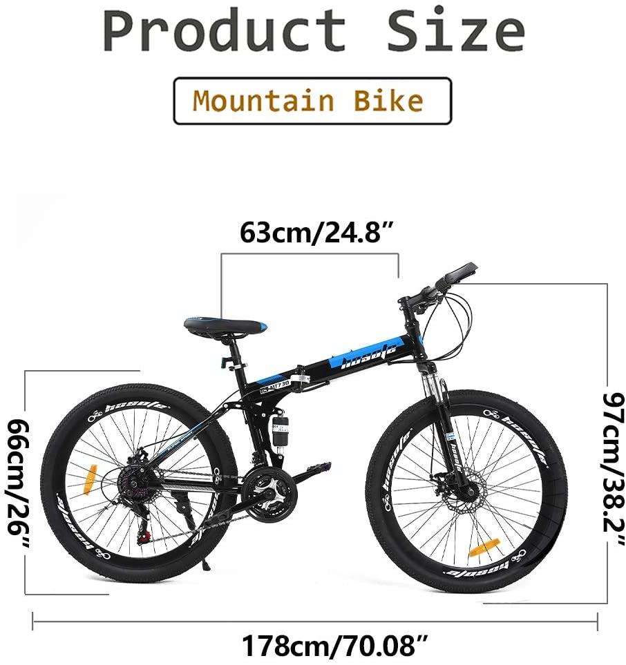 hosote 26 Inch Full Suspension Folding Mountain Bike, 21 Speed High-Tensile Carbon Steel Frame MTB, Dual Disc Brake Mountain Bicycle for Men and Women