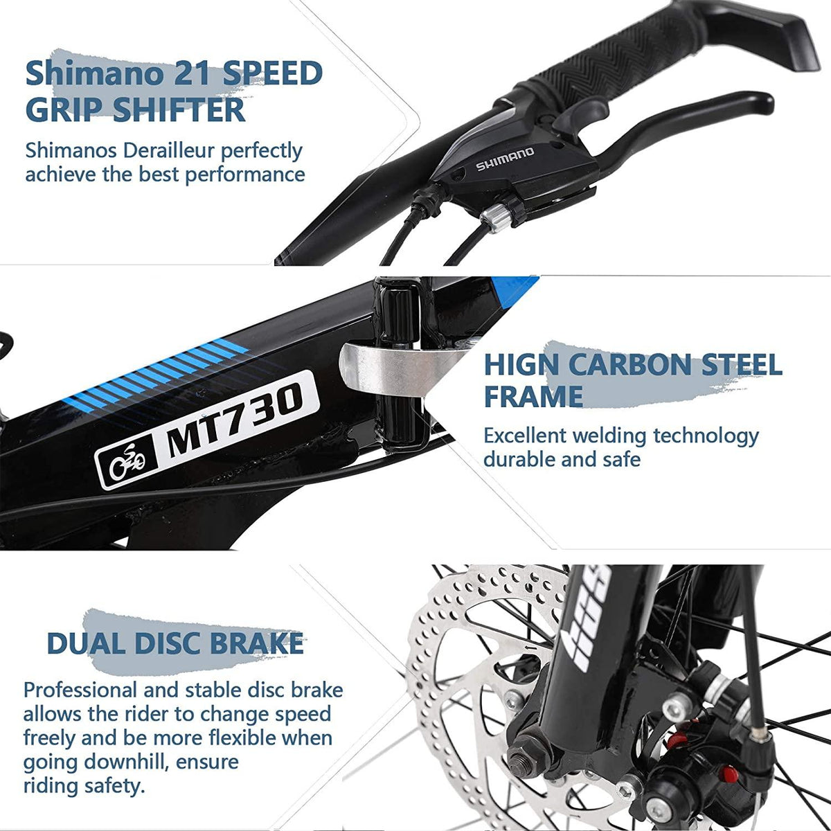 hosote 26 Inch Full Suspension Folding Mountain Bike, 21 Speed High-Tensile Carbon Steel Frame MTB, Dual Disc Brake Mountain Bicycle for Men and Women