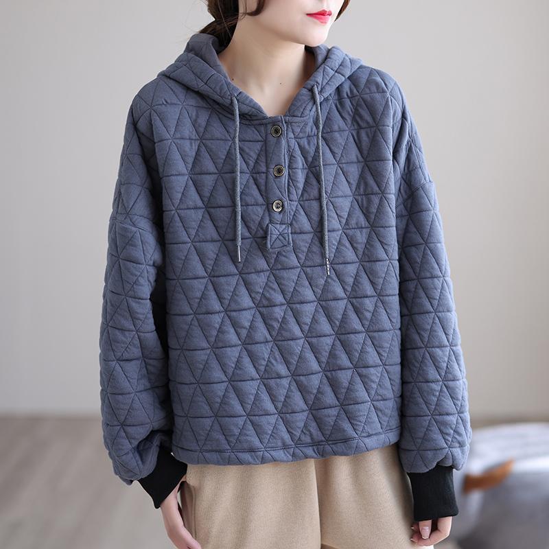 Spring Autumn Loose Retro Thick Cotton Hoodies Top