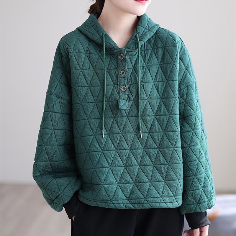 Spring Autumn Loose Retro Thick Cotton Hoodies Top