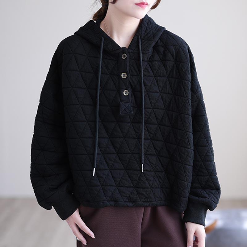 Spring Autumn Loose Retro Thick Cotton Hoodies Top