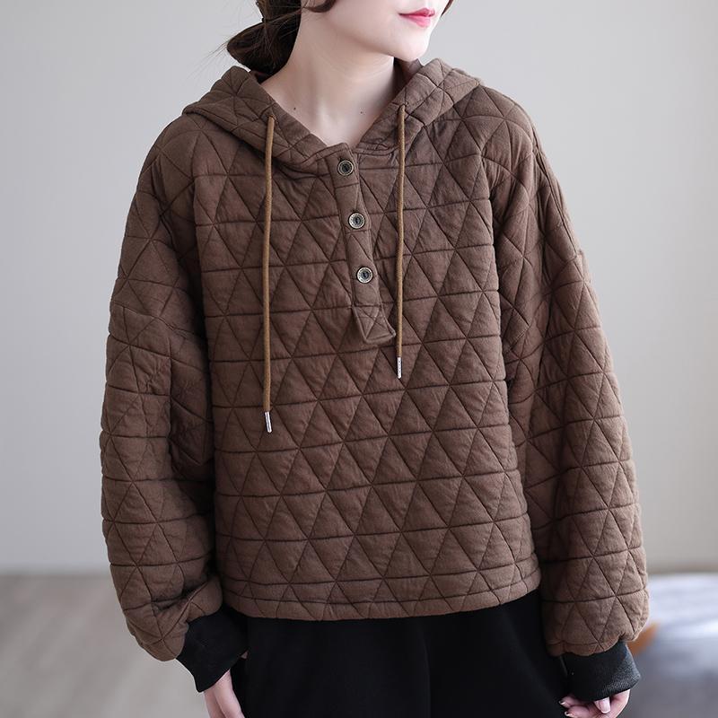Spring Autumn Loose Retro Thick Cotton Hoodies Top