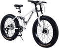 26 Inch Mens Fat Tire Mountain Bikes 7 Speed Anti-Slip Sand, Double Disc Brake Suspension Fork Snow Bike Beach Bike