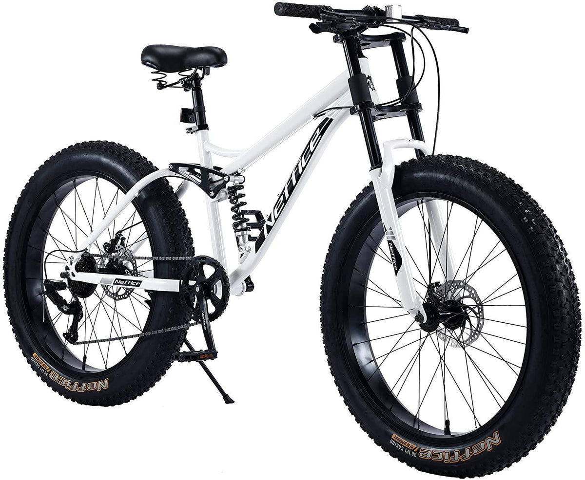 26 Inch Mens Fat Tire Mountain Bikes 7 Speed Anti-Slip Sand, Double Disc Brake Suspension Fork Snow Bike Beach Bike