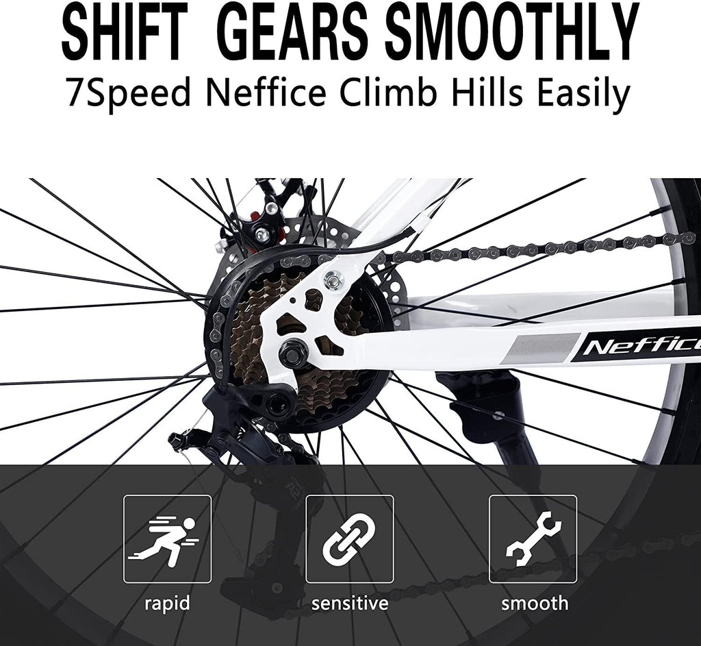 26 Inch Mens Fat Tire Mountain Bikes 7 Speed Anti-Slip Sand, Double Disc Brake Suspension Fork Snow Bike Beach Bike