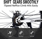26 Inch Mens Fat Tire Mountain Bikes 7 Speed Anti-Slip Sand, Double Disc Brake Suspension Fork Snow Bike Beach Bike