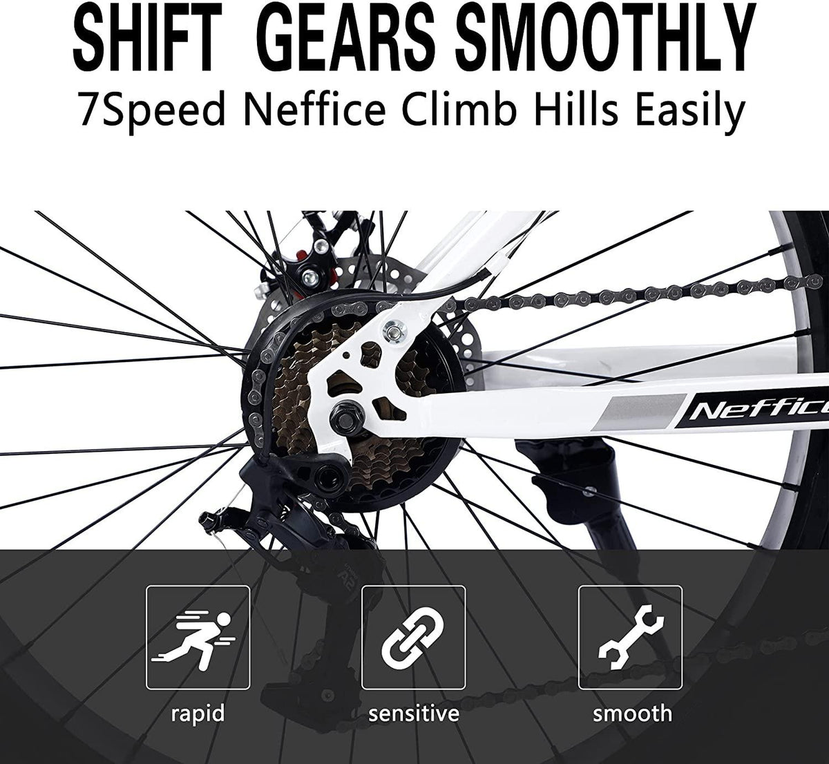 26 Inch Mens Fat Tire Mountain Bikes 7 Speed Anti-Slip Sand, Double Disc Brake Suspension Fork Snow Bike Beach Bike