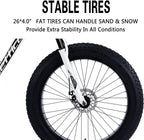 26 Inch Mens Fat Tire Mountain Bikes 7 Speed Anti-Slip Sand, Double Disc Brake Suspension Fork Snow Bike Beach Bike