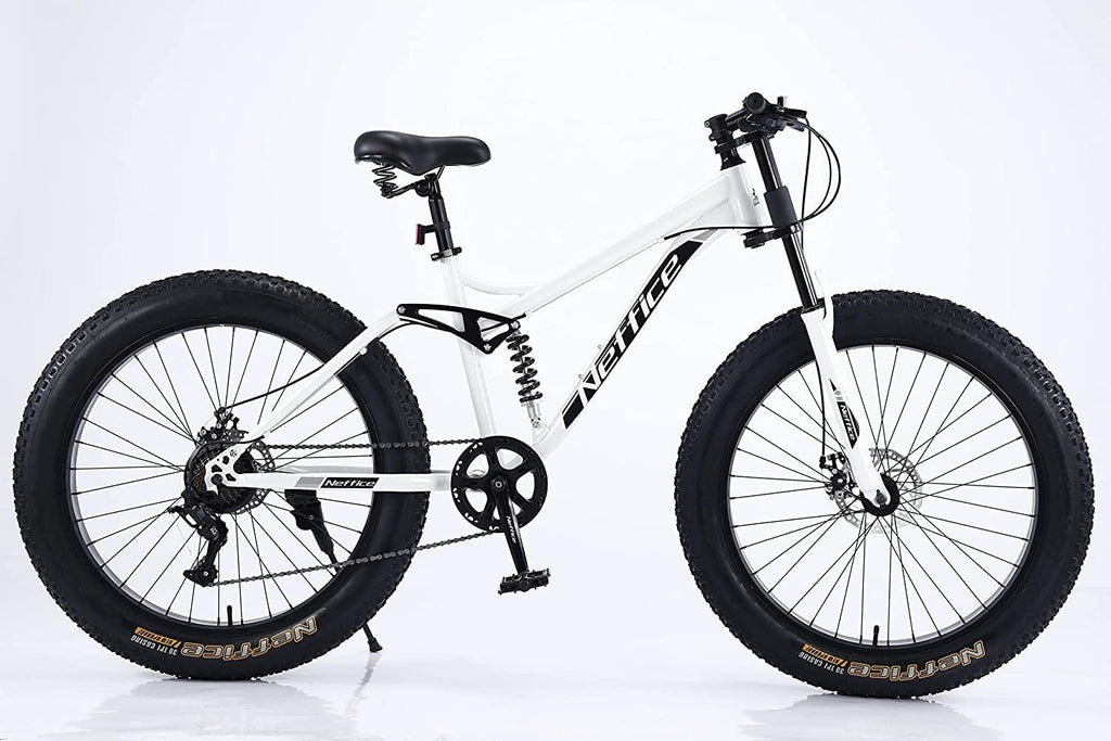 26 Inch Mens Fat Tire Mountain Bikes 7 Speed Anti-Slip Sand, Double Disc Brake Suspension Fork Snow Bike Beach Bike