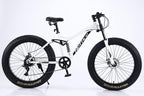 26 Inch Mens Fat Tire Mountain Bikes 7 Speed Anti-Slip Sand, Double Disc Brake Suspension Fork Snow Bike Beach Bike