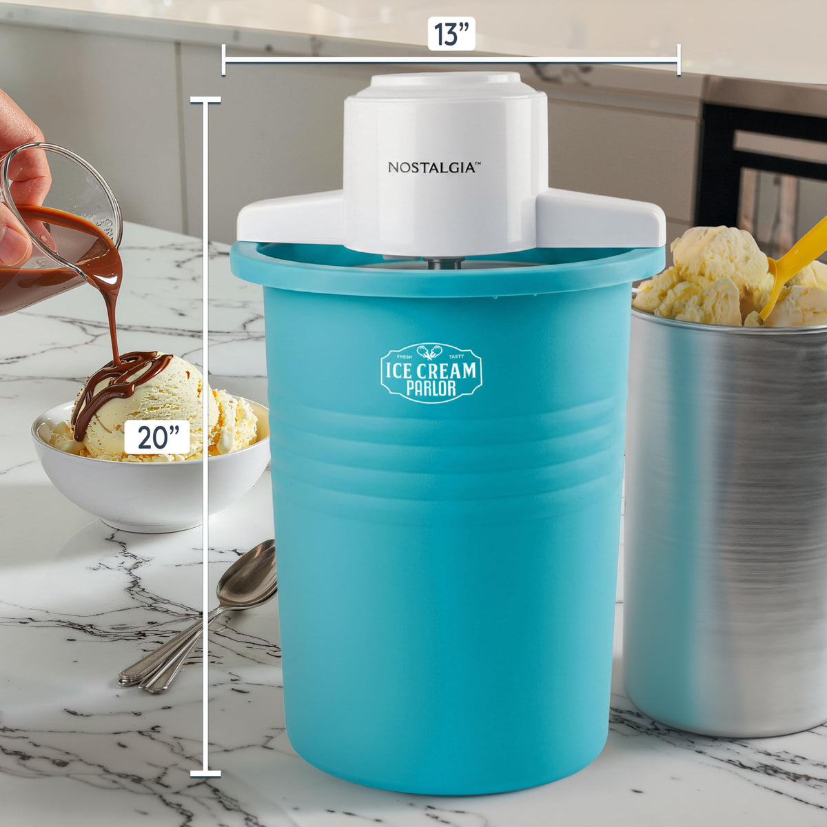 Electric Ice Cream Maker With 6 Qt Capacity- Ice Cream Machine Makes Frozen Yogurt or Gelato in Minutes- Ice Cream Maker with Aluminum Canister- Blue